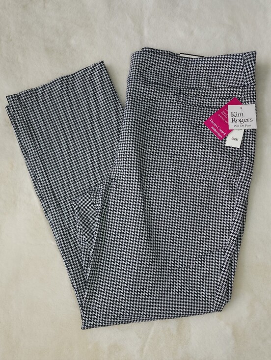 Kim Rogers Pants - Kim Rogers Black & White Houndstooth Pull-On Straight Pants NWT